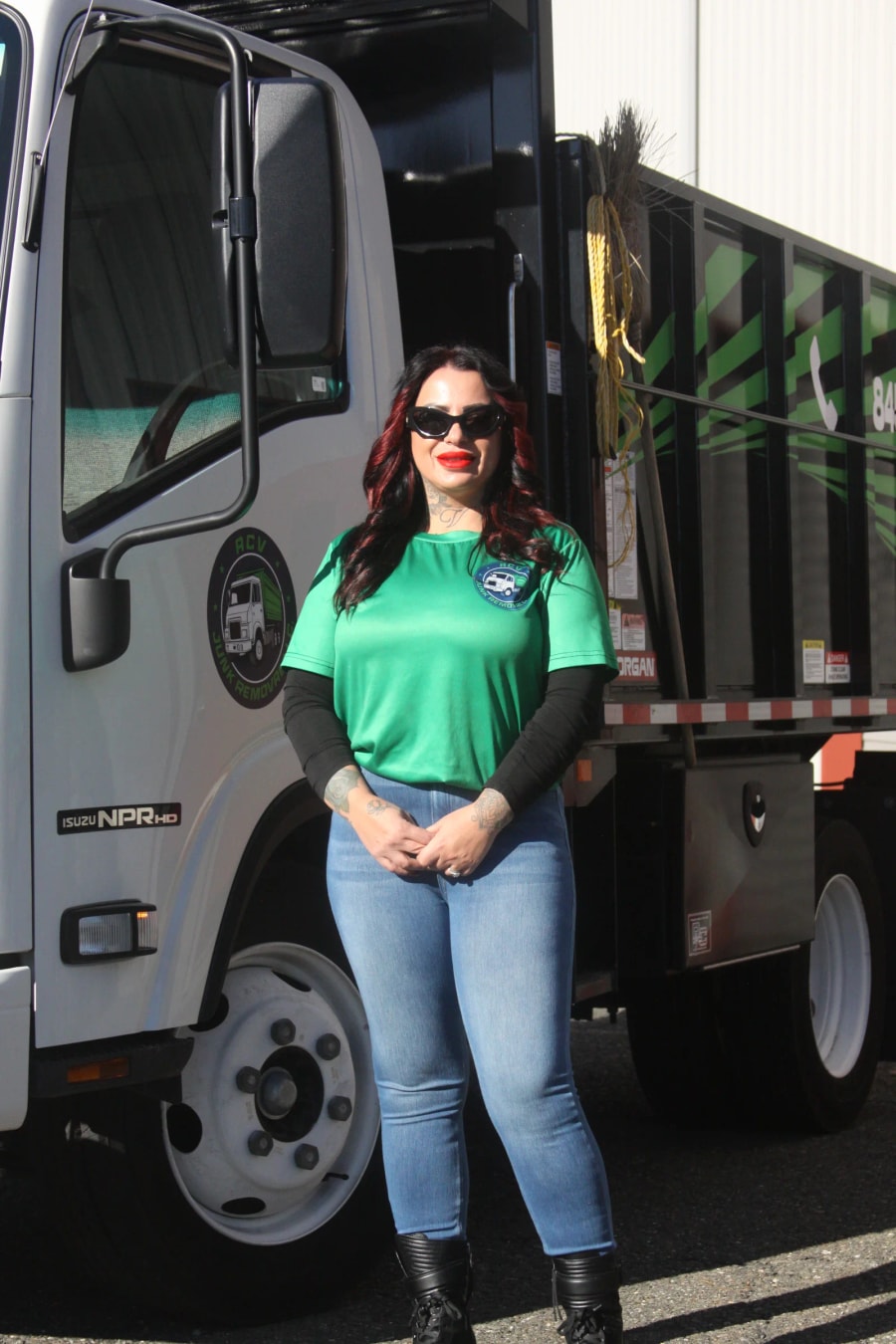 Celia Vila with an ACV Junk Removal truck